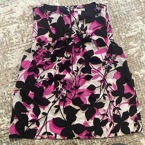 Pink, black, white floral pattern Dina Buchman, dressy tank top blouse.